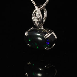 White Gold Blue Green Black Opal and Diamond Pendant