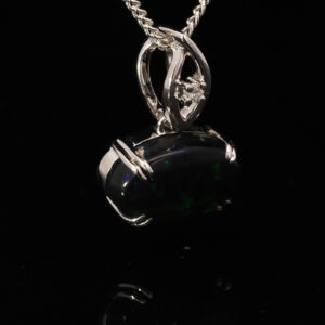 White Gold Blue Green Black Opal and Diamond Pendant