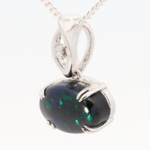 White Gold Blue Green Black Opal and Diamond Pendant