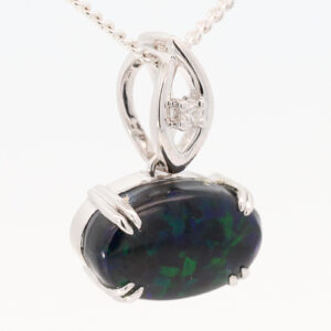 White Gold Blue Green Black Opal and Diamond Pendant