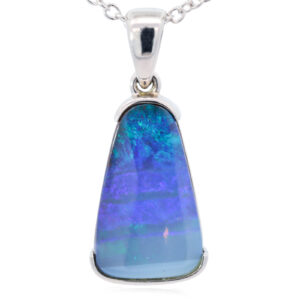 White Gold Blue Green Purple Boulder Opal Pendant