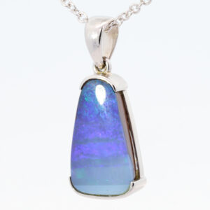 White Gold Blue Green Purple Boulder Opal Pendant
