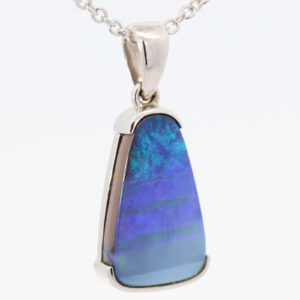 White Gold Blue Green Purple Boulder Opal Pendant