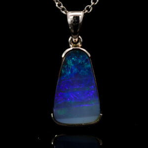 White Gold Blue Green Purple Boulder Opal Pendant