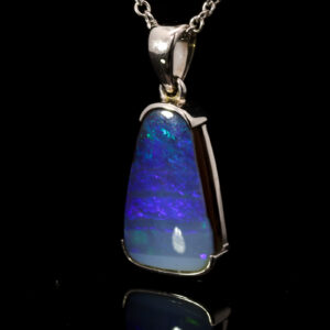 White Gold Blue Green Purple Boulder Opal Pendant