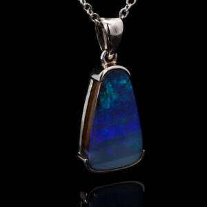 White Gold Blue Green Purple Boulder Opal Pendant
