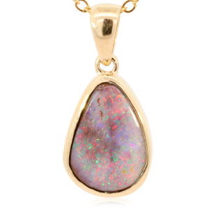 Yellow Gold Green Yellow Orange Red Boulder Opal Pendant