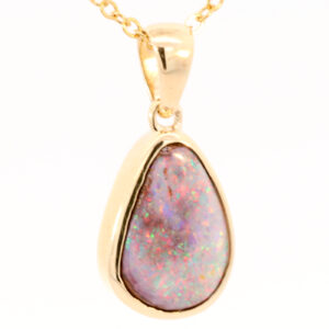 Yellow Gold Green Yellow Orange Red Boulder Opal Pendant