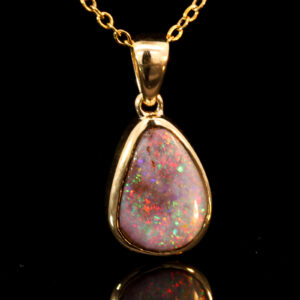 Yellow Gold Green Yellow Orange Red Boulder Opal Pendant