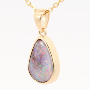 Yellow Gold Green Yellow Orange Red Boulder Opal Pendant