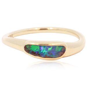 Yellow Gold Blue Green Boulder Opal Ring