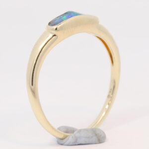 Yellow Gold Blue Green Boulder Opal Ring