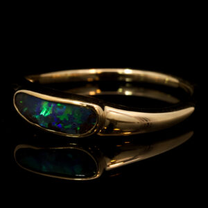 Yellow Gold Blue Green Boulder Opal Ring