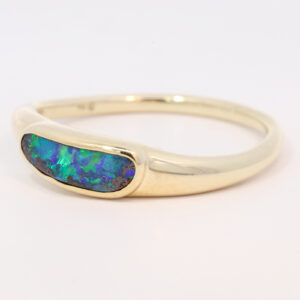 Yellow Gold Blue Green Boulder Opal Ring