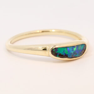 Yellow Gold Blue Green Boulder Opal Ring