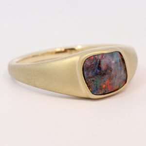Yellow Gold Blue Green Yellow Orange Red Boulder Opal Ring