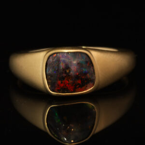 Yellow Gold Blue Green Yellow Orange Red Boulder Opal Ring