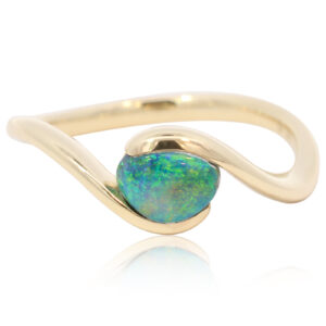 Yellow Gold Blue Green Yellow Orange Black Opal Ring