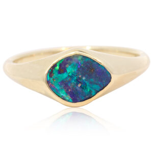 Yellow Gold Blue Green Purple Boulder Opal Ring