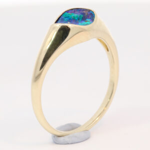 Yellow Gold Blue Green Purple Boulder Opal Ring