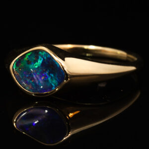 Yellow Gold Blue Green Purple Boulder Opal Ring