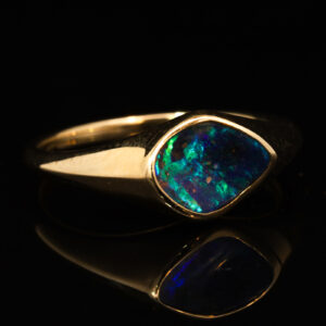 Yellow Gold Blue Green Purple Boulder Opal Ring