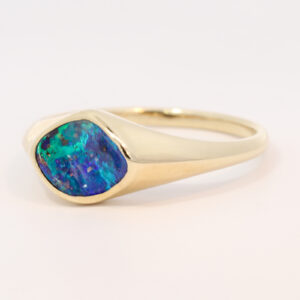 Yellow Gold Blue Green Purple Boulder Opal Ring