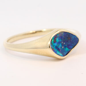 Yellow Gold Blue Green Purple Boulder Opal Ring