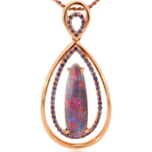Red Blue Green Rose Gold Solid Australian Black Opal and Sapphire Pendant Necklace