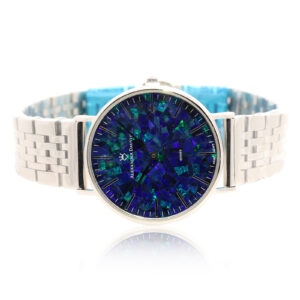 Silver Plated Blue Green Doublet Opal Men's Watch