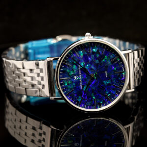 Silver Plated Blue Green Doublet Opal Men's Watch