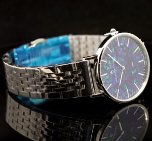 Silver Plated Blue Green Doublet Opal Men's Watch