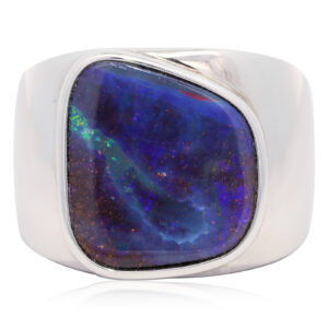 Sterling Silver Blue Green Purple Boulder Opal Men's Ring