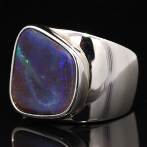 Sterling Silver Blue Green Purple Boulder Opal Men's Ring