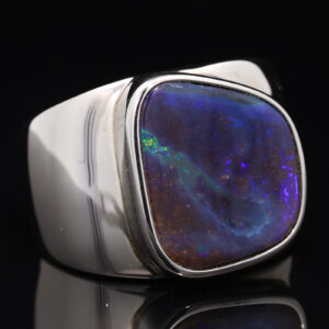 Sterling Silver Blue Green Purple Boulder Opal Men's Ring
