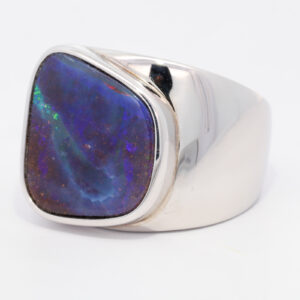 Sterling Silver Blue Green Purple Boulder Opal Men's Ring