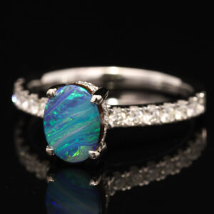 White Gold Blue Green Purple Boulder Opal and Diamond Ring