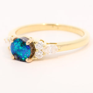 Yellow Gold Blue Green Boulder Opal and Diamond Ring