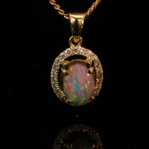 Yellow Gold Blue Green Yellow Orange Pink Boulder Opal and Diamond Pendant