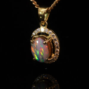Yellow Gold Blue Green Yellow Orange Pink Boulder Opal and Diamond Pendant