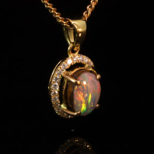 Yellow Gold Blue Green Yellow Orange Pink Boulder Opal and Diamond Pendant