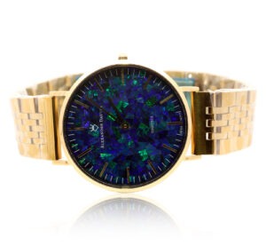 Gold-Plated Blue Green Doublet Opal Men's Watch