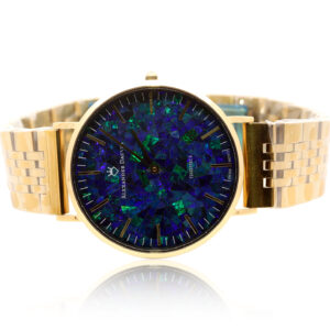 Gold-Plated Blue Green Doublet Opal Men's Watch