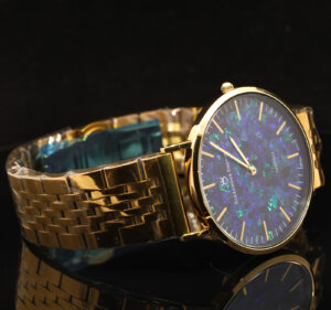 Gold-Plated Blue Green Doublet Opal Men's Watch