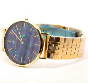 Gold-Plated Blue Green Doublet Opal Men's Watch
