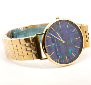 Gold-Plated Blue Green Doublet Opal Men's Watch