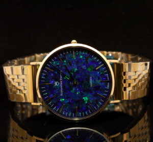 Gold-Plated Blue Green Doublet Opal Men's Watch