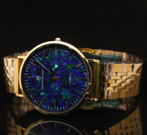 Gold-Plated Blue Green Doublet Opal Men's Watch