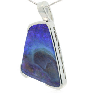 Custom Sterling Silver Blue Purple Boulder Opal Pendant