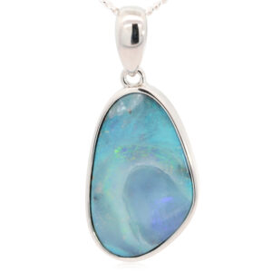 Sterling Silver Blue Green Boulder Opal Pendant